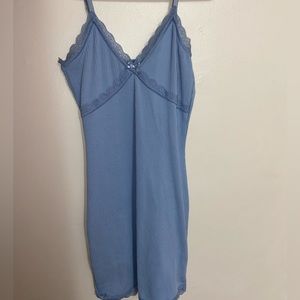 Blue Ribbed Bodycon Dress with Lace